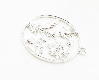 CAROLEE 925 Sterling Silver  Shiny Topaz Accent Flowers Motif Pendant  PT7183