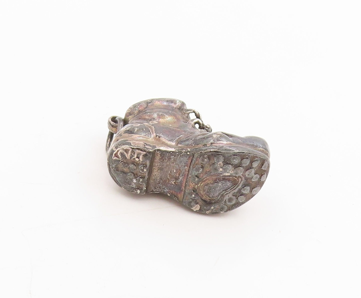 925 Sterling Silver Vintage Pendant Dark Tone Baby Bootie Shoe Charm  PT25268