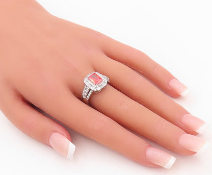 925 Sterling Silver Vintage Ring Rectangle Cut Orange Halo White CZ Sz 7 RG30136