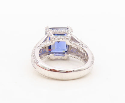 925 Sterling Silver Vintage Ring Designer Rectangle Sapphire CZ  Sz 7  RG30348