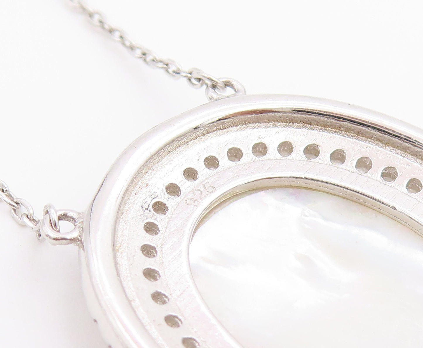 925 Sterling Silver Vintage Necklace Mother Of Pearl Halo CZ Virgin Mary  NE4902