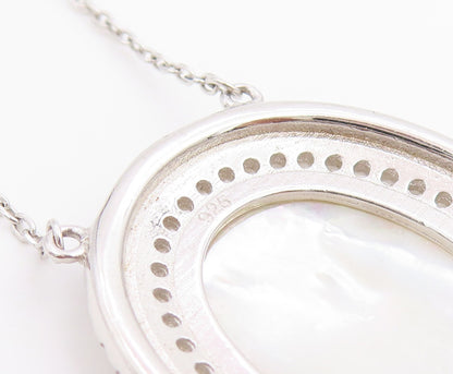 925 Sterling Silver Vintage Necklace Mother Of Pearl Halo CZ Virgin Mary  NE4902