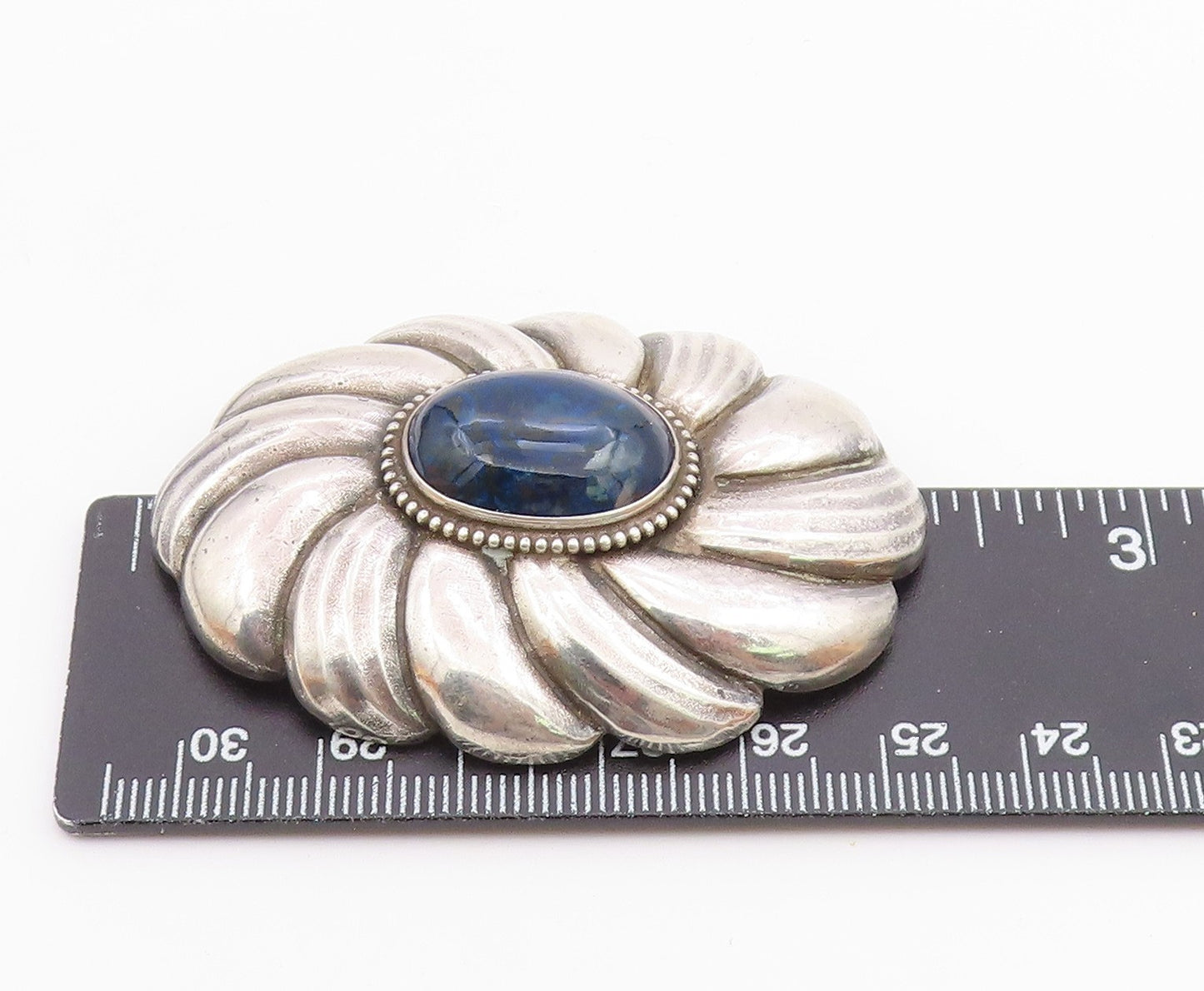 925 Sterling Silver  Vintage Cabochon Sodalite Floral Motif Brooch Pin  BP7174