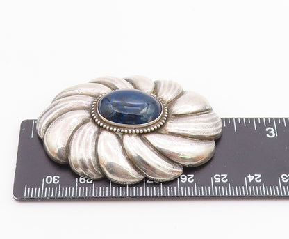 925 Sterling Silver  Vintage Cabochon Sodalite Floral Motif Brooch Pin  BP7174