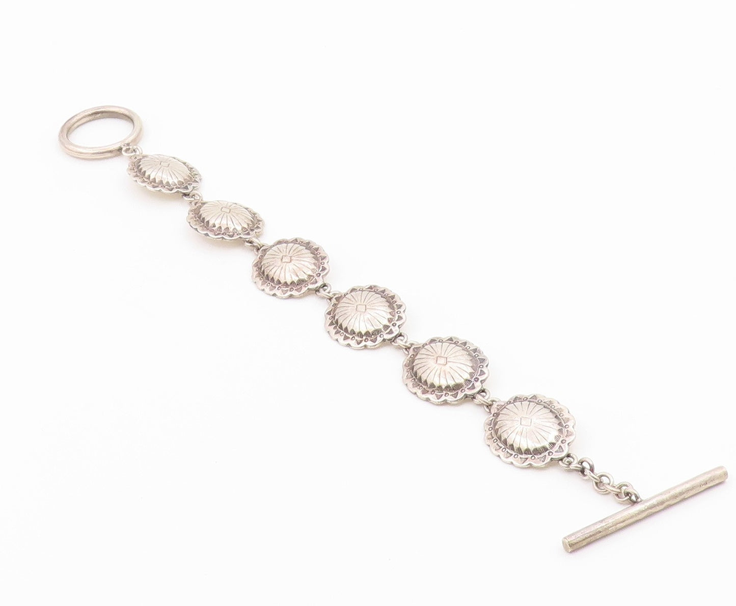 925 Sterling Silver Vintage Bracelet SOUTHWESTERN Floral Concho Link  BT12201