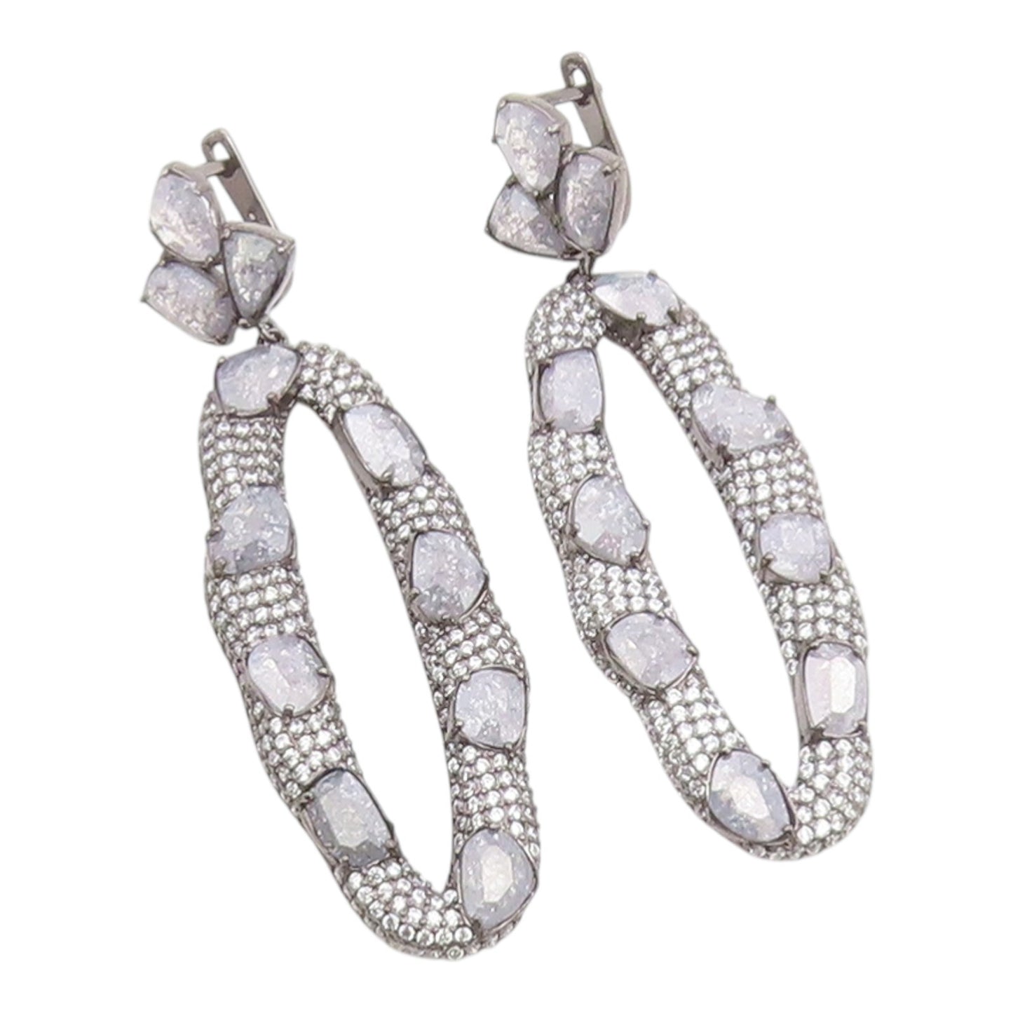 925 Sterling Silver Vintage Earrings Drusy Quartz & Topaz Oval Drop  EG14234
