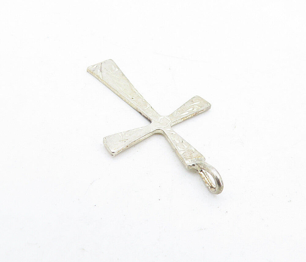 925 Sterling Silver  Vintage Petite Etched Religious Cross Drop Pendant PT3929