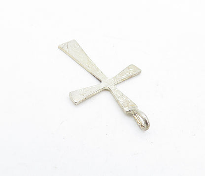 925 Sterling Silver  Vintage Petite Etched Religious Cross Drop Pendant PT3929