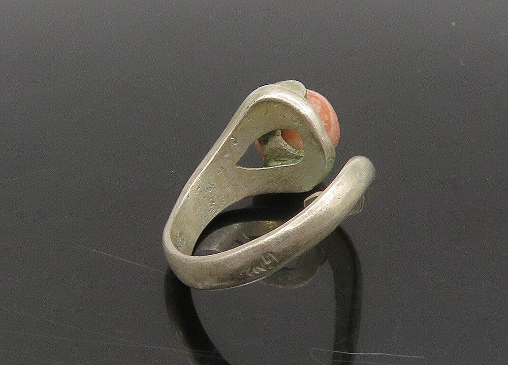 DESIGNER 925 Sterling Silver Vintage Rhodochrosite Bead Bypass Ring Sz 6 RG23112