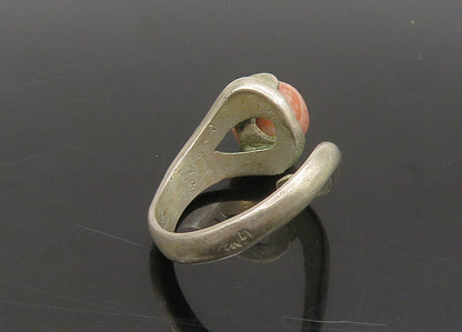 DESIGNER 925 Sterling Silver Vintage Rhodochrosite Bead Bypass Ring Sz 6 RG23112