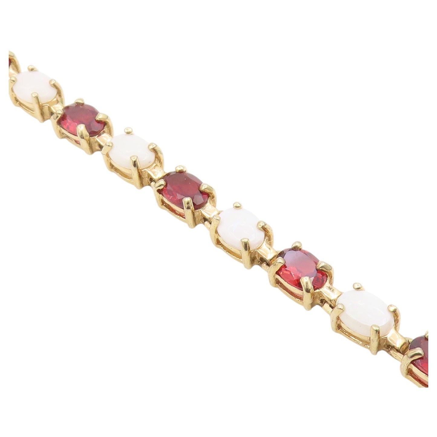 925 Sterling Silver Vintage Bracelet Gold Plated Opal & Garnet Link  BT12195