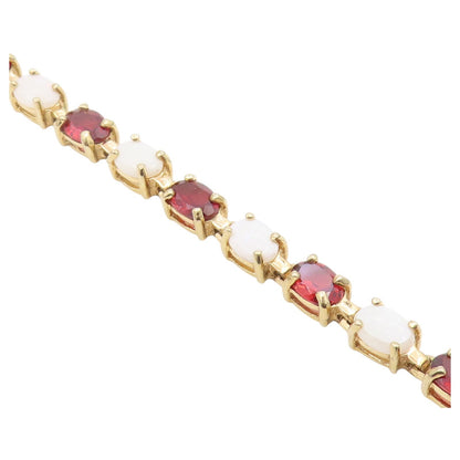 925 Sterling Silver Vintage Bracelet Gold Plated Opal & Garnet Link  BT12195