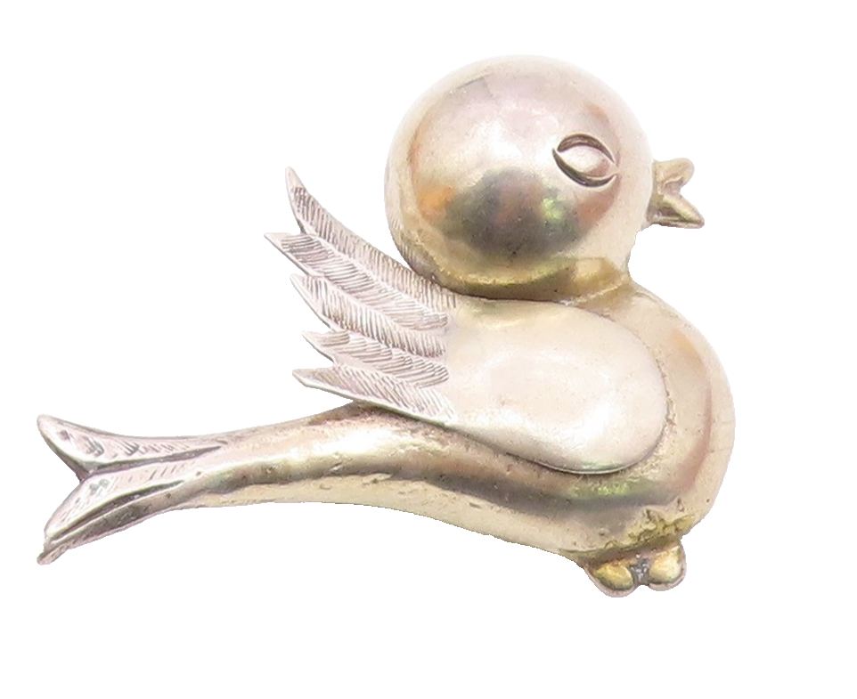 MEXICO 925 Sterling Silver  Vintage Shiny Hollow Bird Motif Brooch Pin  BP8627