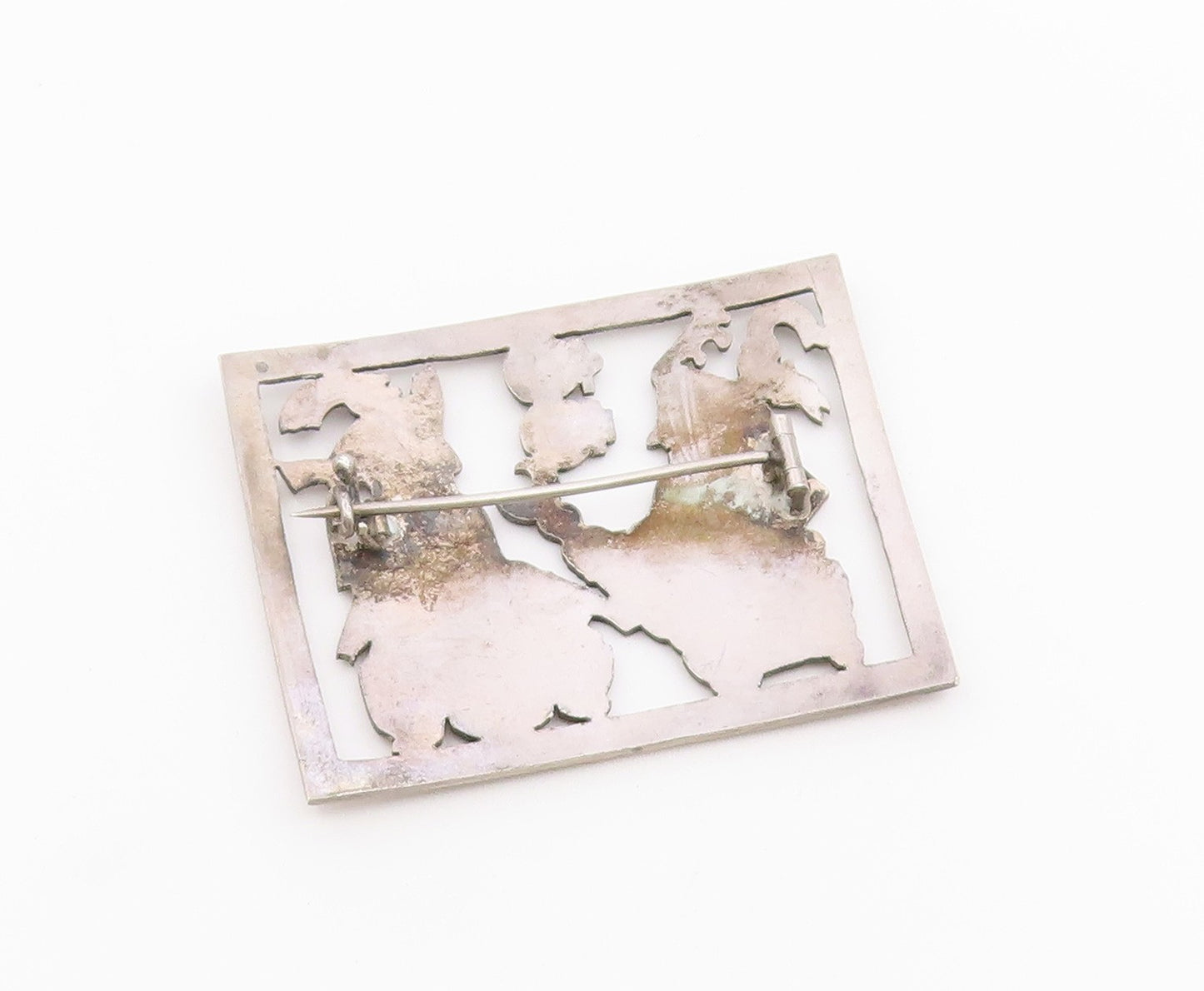 925 Sterling Silver  Vintage Etched Traditional Figures Brooch Pin  BP4053
