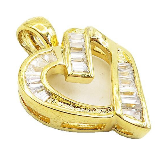 925 Sterling Silver  Cubic Zirconia Gold Plated Love Heart Pendant  PT6483