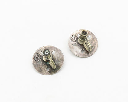 MEXICO 925 Silver  Vintage Pretzel Swirl Floral Non Pierce Earrings  EG9742