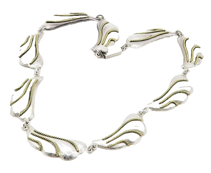 MEXICO 925 Silver  Vintage Two Tone Shiny Rope Twist Chain Necklace  NE2884