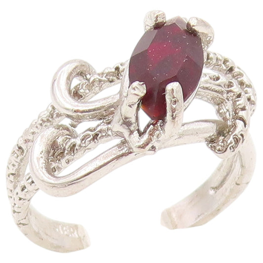 925 Sterling Silver Vintage Ring Marquise Cut Garnet Tentacle  Sz 5.5  RG36418