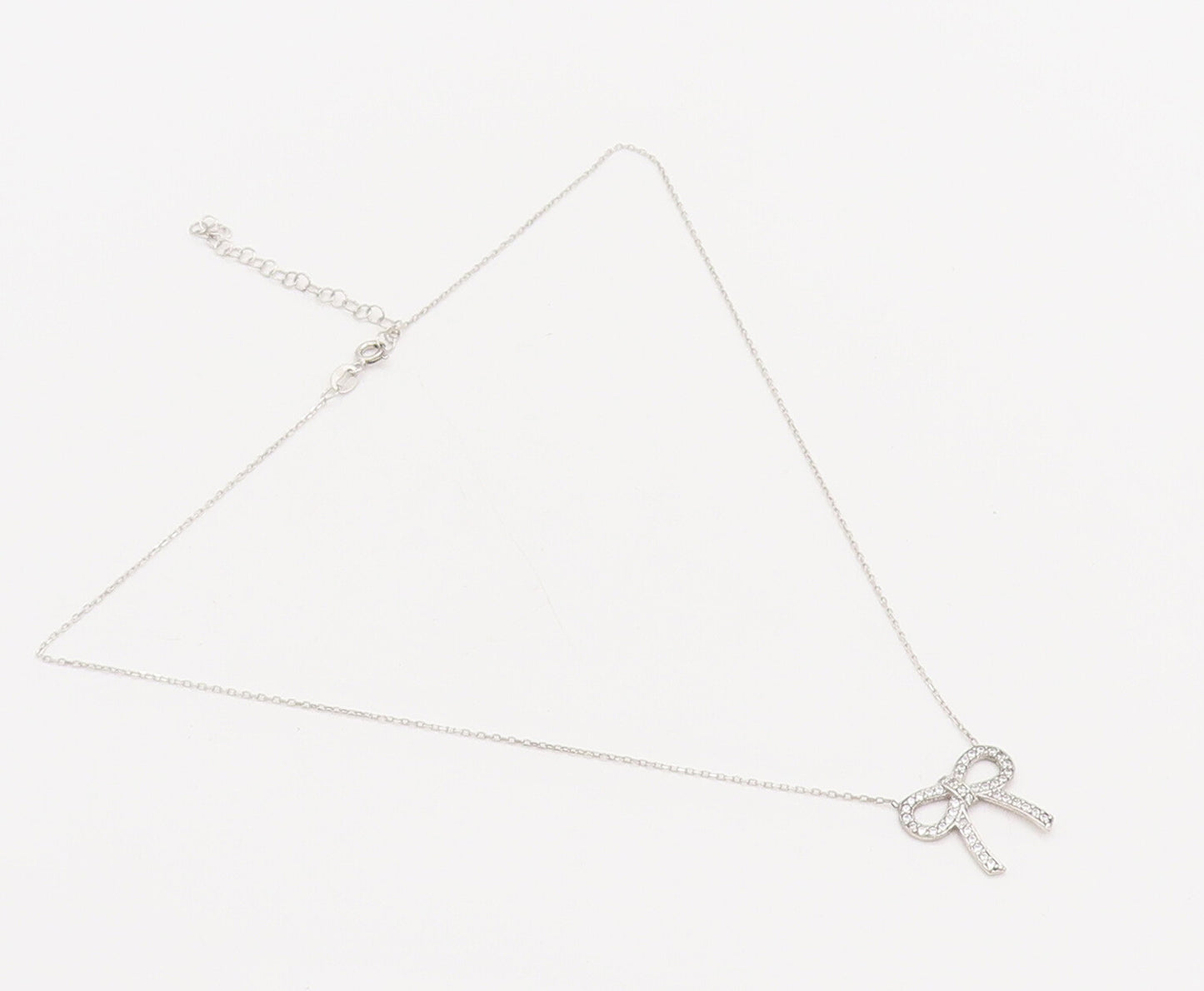 925 Sterling Silver  Vintage Minimalist CZ Bow Thin Chain Necklace  NE4086