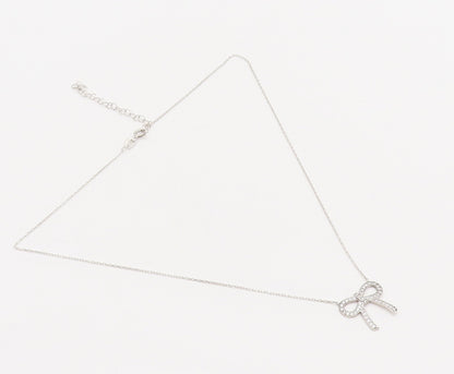 925 Sterling Silver  Vintage Minimalist CZ Bow Thin Chain Necklace  NE4086