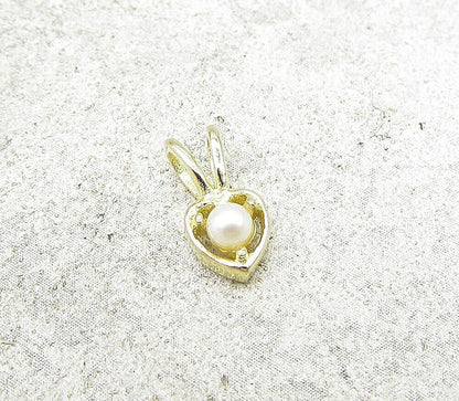 Gold Over 925 Sterling Silver Faux Pearl Love Heart Slider Pendant PT1193