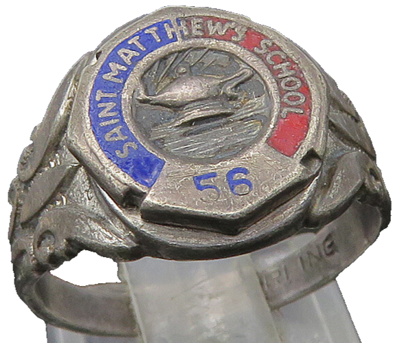 UNCAS 925 Silver  Vintage Antique Saint Matthews School Ring Sz 6  RG22556