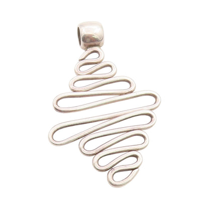 925 Sterling Silver Vintage Pendant MEXICO Modernist Wavy Design Cutout  PT24644