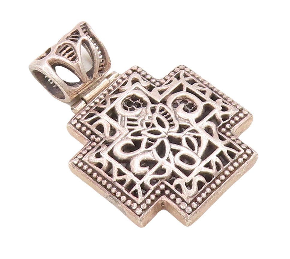 925 Sterling Silver Vintage Pendant Dark Tone Brutalist Cut Plus Sign  PT23873