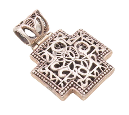 925 Sterling Silver Vintage Pendant Dark Tone Brutalist Cut Plus Sign  PT23873