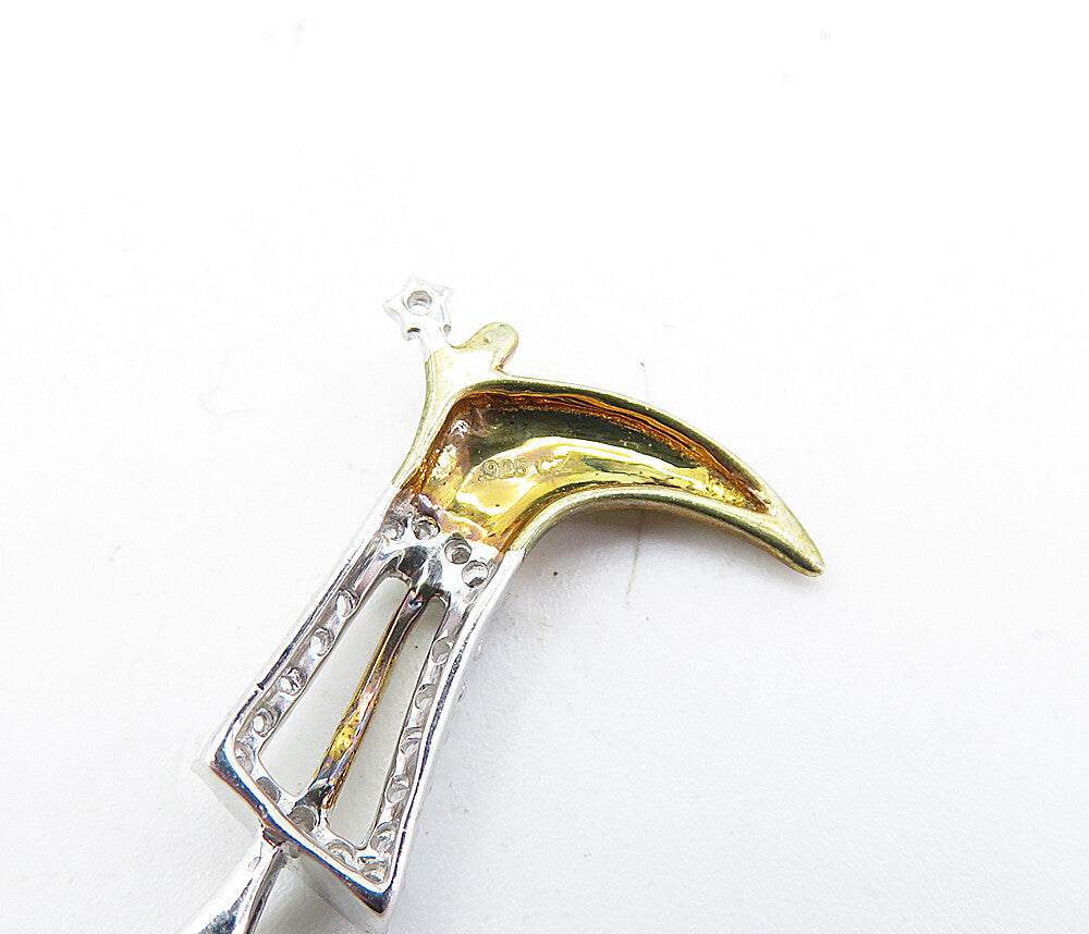 925 Sterling Silver  Topaz Shiny Two Tone Cowboy Boot Motif Pendant  PT4438