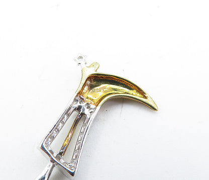 925 Sterling Silver  Topaz Shiny Two Tone Cowboy Boot Motif Pendant  PT4438