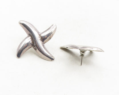 MEXICO 925 Sterling Silver  Vintage Shiny Smooth Cross X Drop Earrings  EG5060