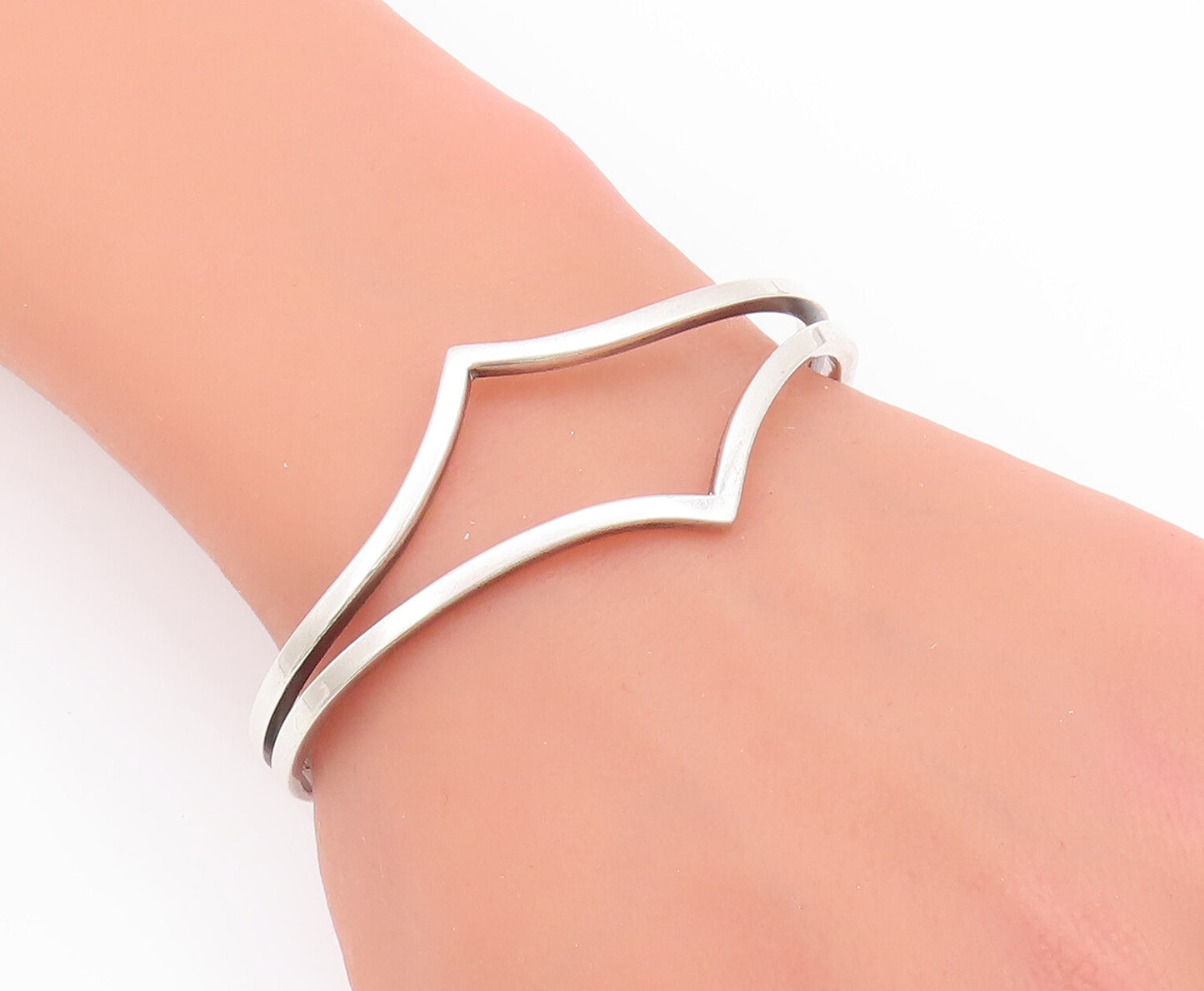 925 Sterling Silver Vintage Bracelet Minimalist Cutout Modernist Cuff  BT10324