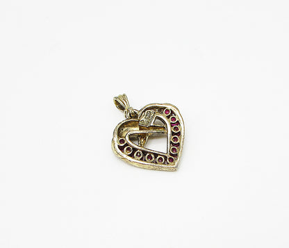 Gold Over 925 Sterling Silver Round Cut Ruby Love Heart Drop Pendant PT2170