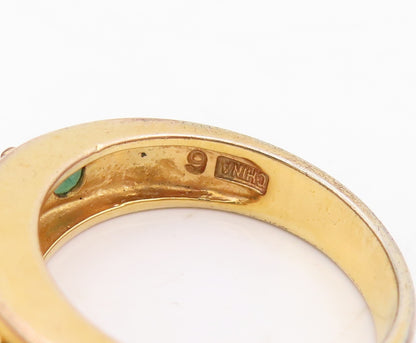 925 Sterling Silver Vintage Ring Gold Plated Emerald Band Inlay  Sz 6  RG31716