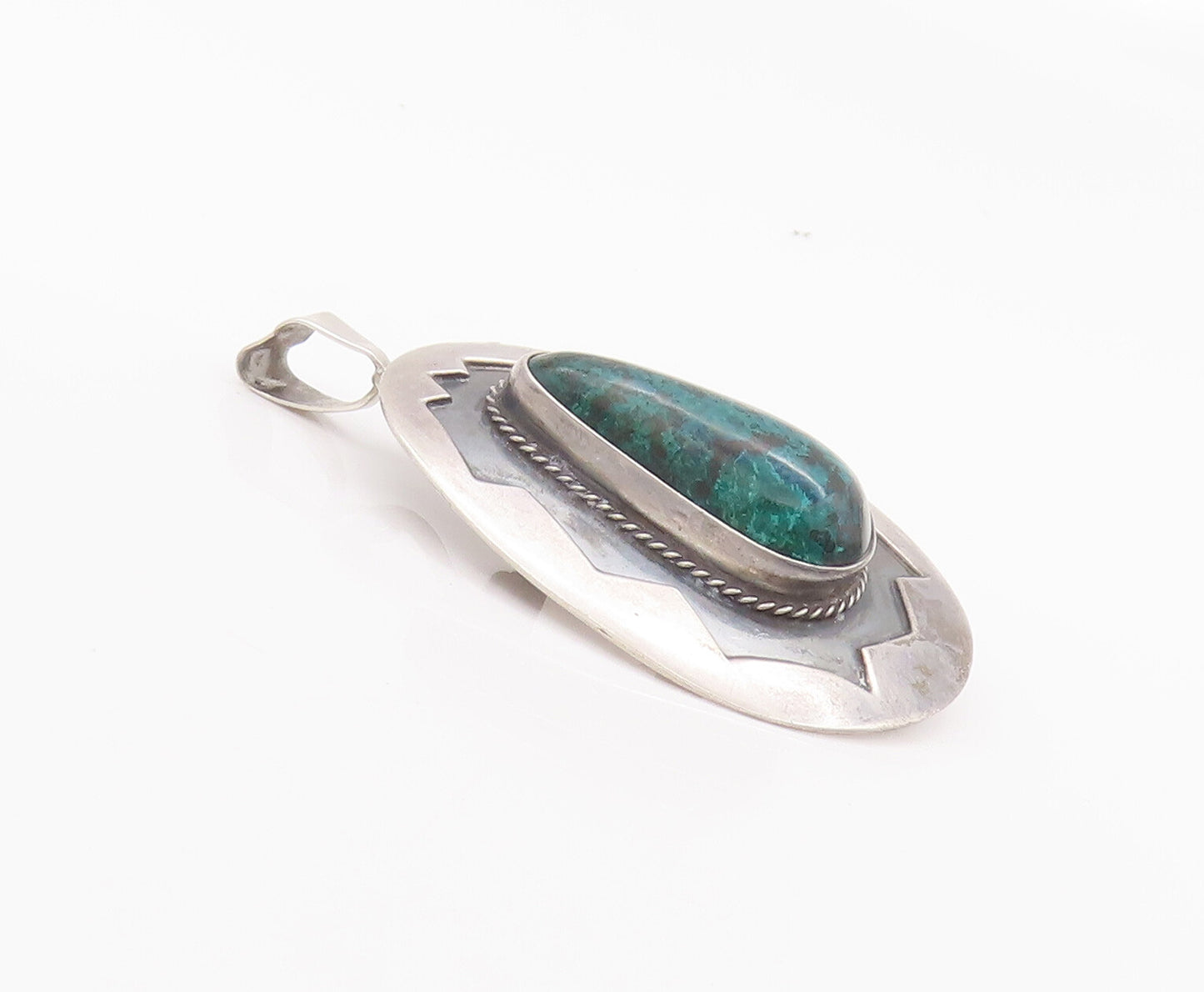 925 Sterling Silver Vintage Brooch Pin ISRAEL Turquoise Halo Rope Etched BP10684