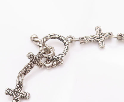 925 Sterling Silver Vintage Necklace Religious Swirly Carved Cross Linked NE4271