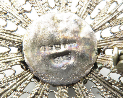 ISRAEL 925 Sterling Silver  Vintage Tiger's Eye Filigree Brooch Pin  BP5598