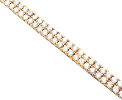 925 Sterling Silver  Cubic Zirconia 2 Row Gold Plated Tennis Bracelet  BT1719