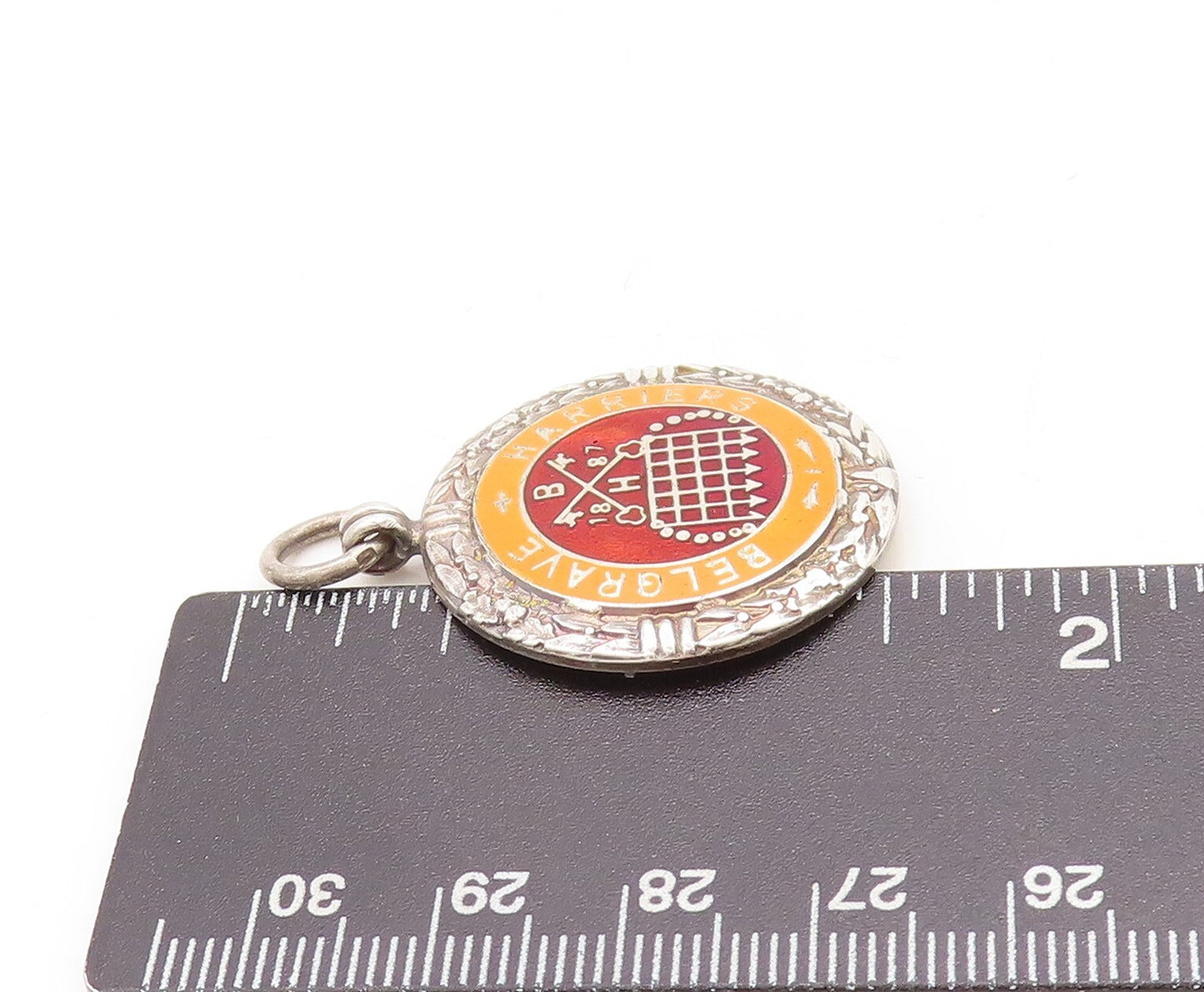 925 Sterling Silver Vintage Pendant 1950 Antique Enameled Medal  PT23868