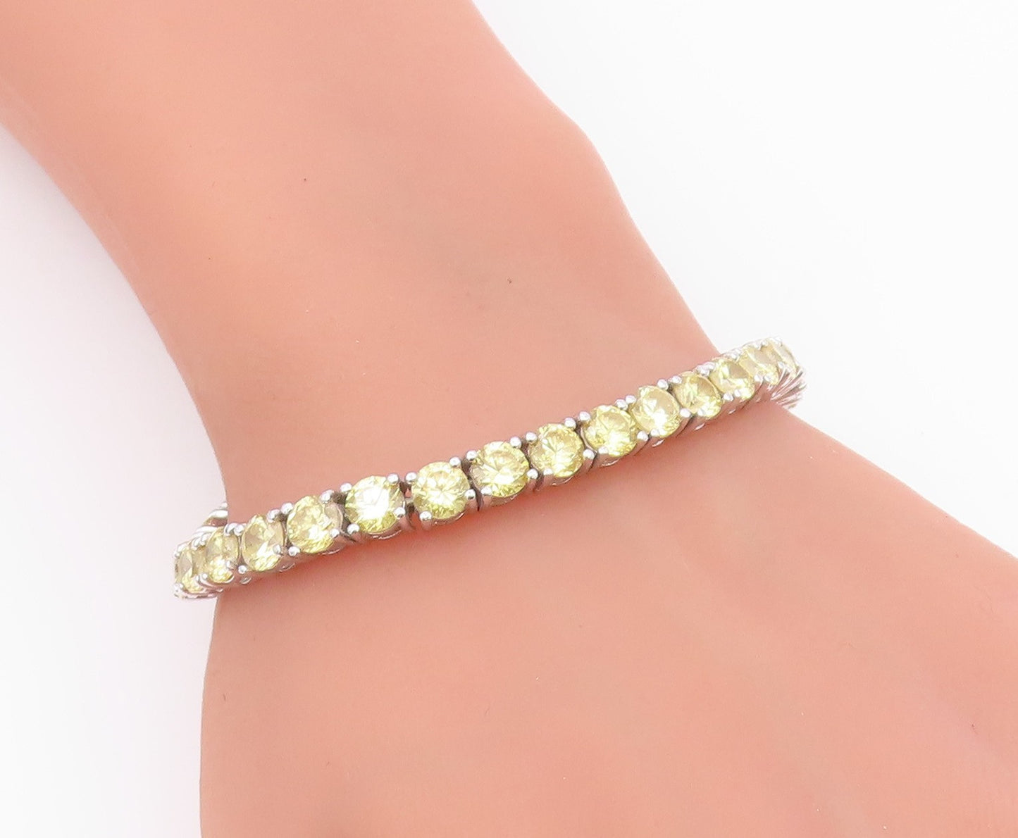 925 Sterling Silver  Vintage Yellow Cubic Zirconia Tennis Bracelet  BT8991
