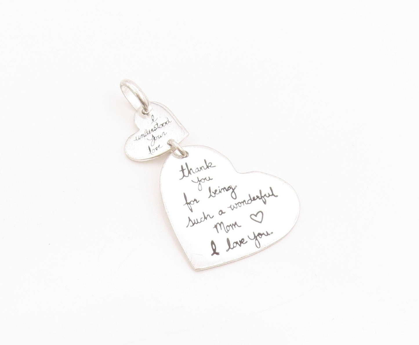925 Sterling Silver Vintage Pendant Etched Love Message On Hearts  PT24485