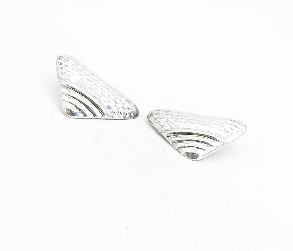 MEXICO 925 Silver   Vintage Hammered Detail Hollow Non Pierce Earrings  EG4409