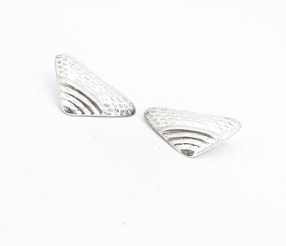 MEXICO 925 Silver   Vintage Hammered Detail Hollow Non Pierce Earrings  EG4409