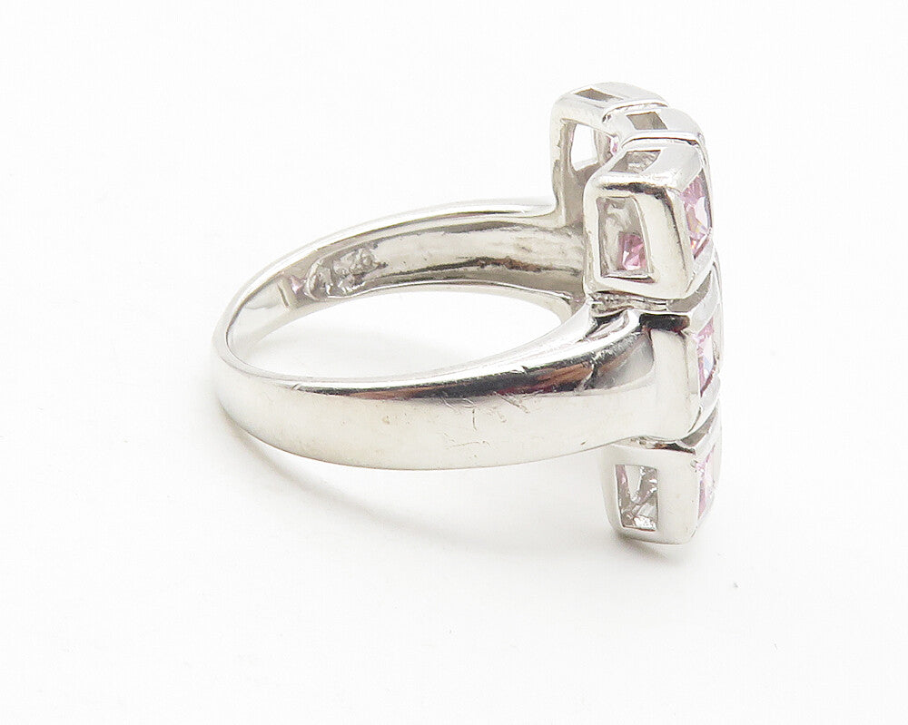 925 Sterling Silver  Pink & White Topaz Grid Cocktail Ring Sz 6  RG11840