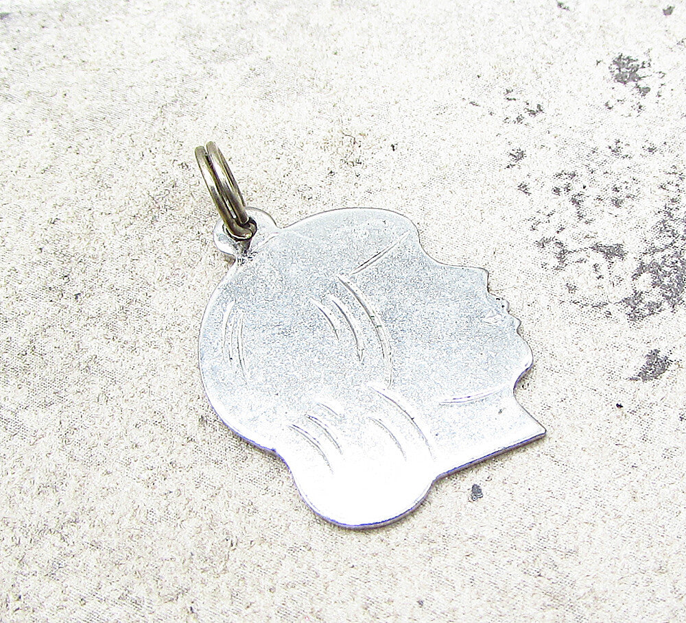 925 Sterling Silver  Girl Face Profile Charm Pendant  PT1743