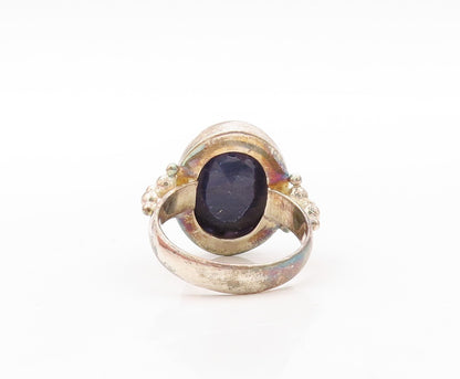 925 Sterling Silver Vintage Ring Oval Cut Blue Gemstone Inlay  Sz 7.5  RG30668