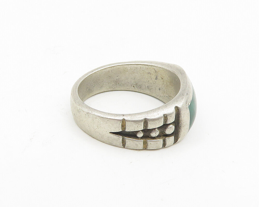 925 Sterling Silver Vintage Inlaid Malachite Band Ring Sz 7 RG18567
