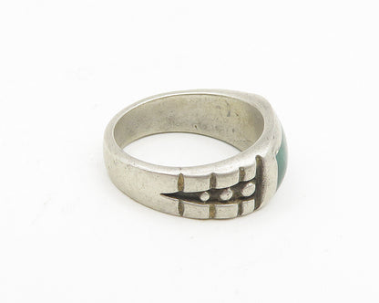 925 Sterling Silver Vintage Inlaid Malachite Band Ring Sz 7 RG18567