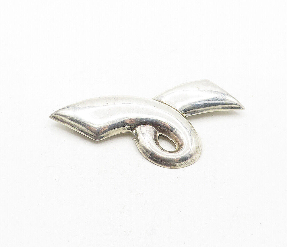 MEXICO 925 Sterling Silver  Vintage Swirled Ribbon Motif Brooch Pin  BP1470